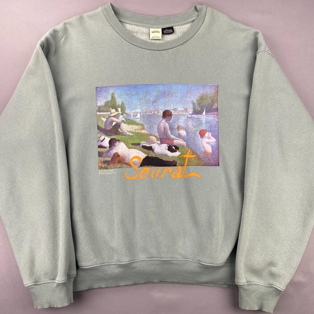 UO The National Gallery Seurat Art Print Washed Sage Green Sweatshirt Large